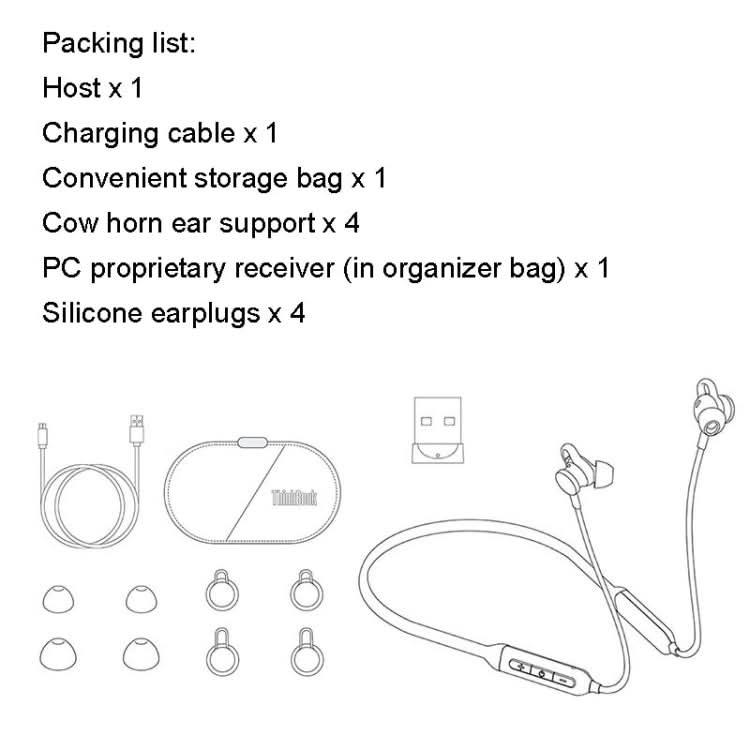 Lenovo ThinkBook UC100 Neckband Dual Wireless Bluetooth Earphone Cell Phone Computer Simultaneous Connection