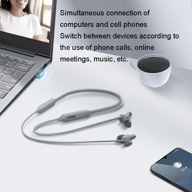 Lenovo ThinkBook UC100 Neckband Dual Wireless Bluetooth Earphone Cell Phone Computer Simultaneous Connection