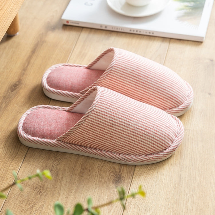 Autumn Winter House Slippers Striped Linen Non-Slip Soft Underside Cotton Flat Shoes