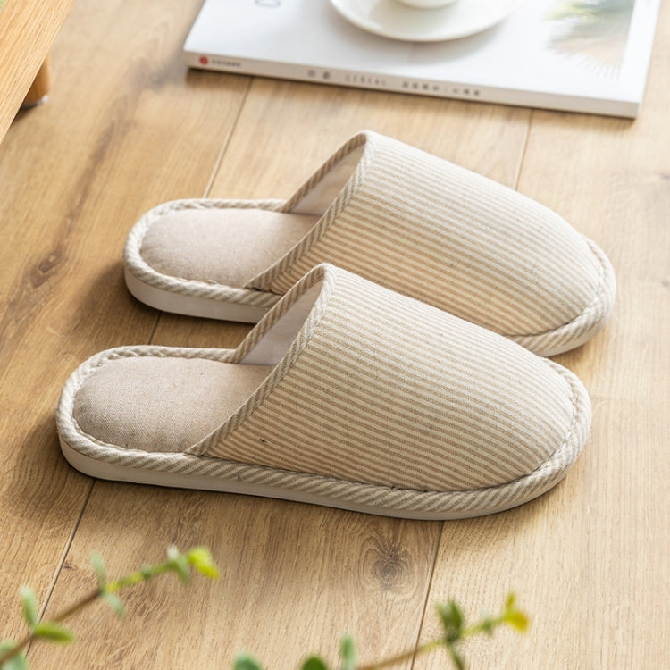 Autumn Winter House Slippers Striped Linen Non-Slip Soft Underside Cotton Flat Shoes My Store