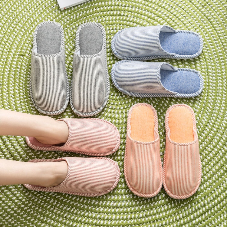 Autumn Winter House Slippers Striped Linen Non-Slip Soft Underside Cotton Flat Shoes My Store