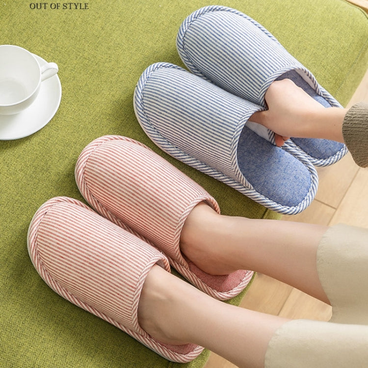 Autumn Winter House Slippers Striped Linen Non-Slip Soft Underside Cotton Flat Shoes My Store