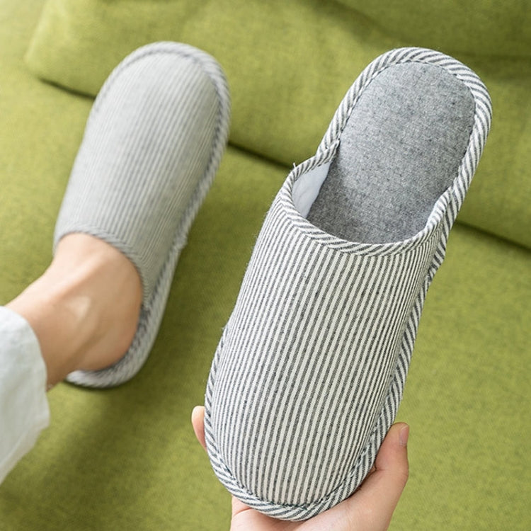 Autumn Winter House Slippers Striped Linen Non-Slip Soft Underside Cotton Flat Shoes My Store