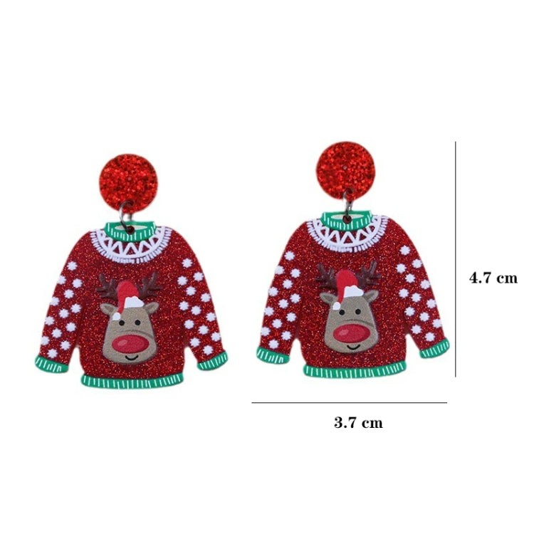 1pair Sweater Christmas Earrings Cute Elk Snowman  Earstuds