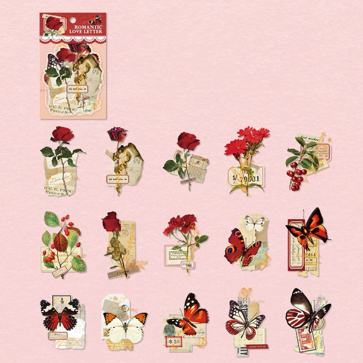 15pcs /Pack PET Butterfly Flower Series Retro DIY Hot Stamping Handbook Stickers