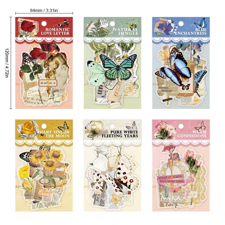 15pcs /Pack PET Butterfly Flower Series Retro DIY Hot Stamping Handbook Stickers