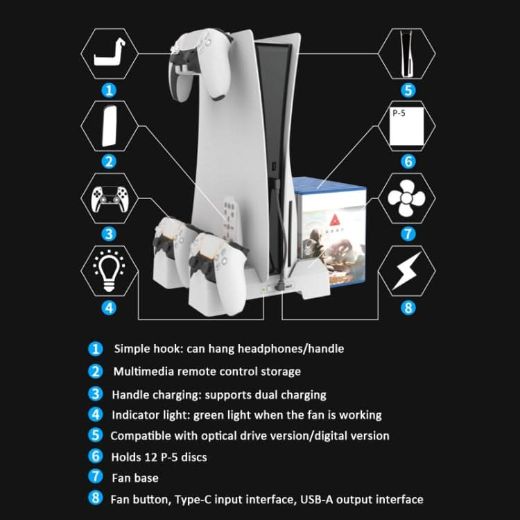 For PS5 iplay Dual-seat Charging and Cooling Base Bracket Storage Rack Reluova