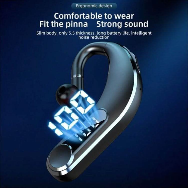 Ear-Mounted Waterproof Sports Smart Noise Reduction Bluetooth Earphones With LED Battery Display