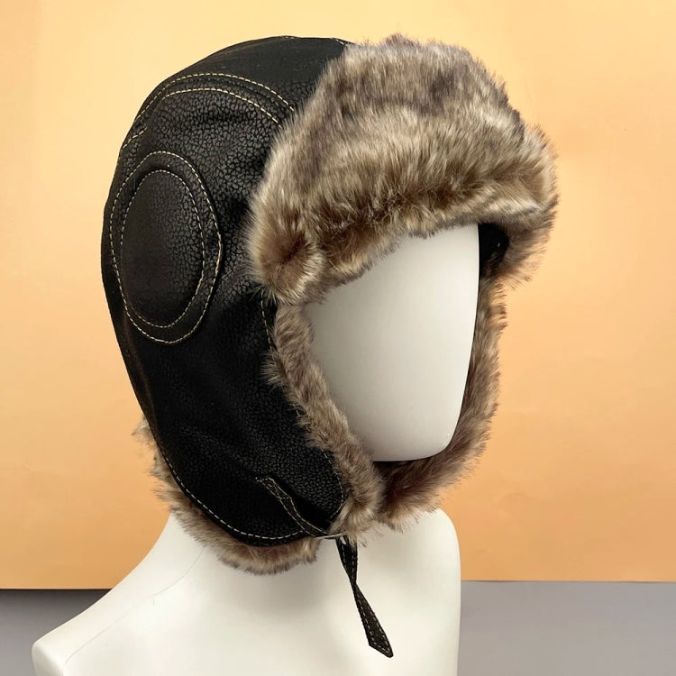 Autumn Winter Imitation Leather Outdoor Ride Hat Ear Protection Pilot Hat