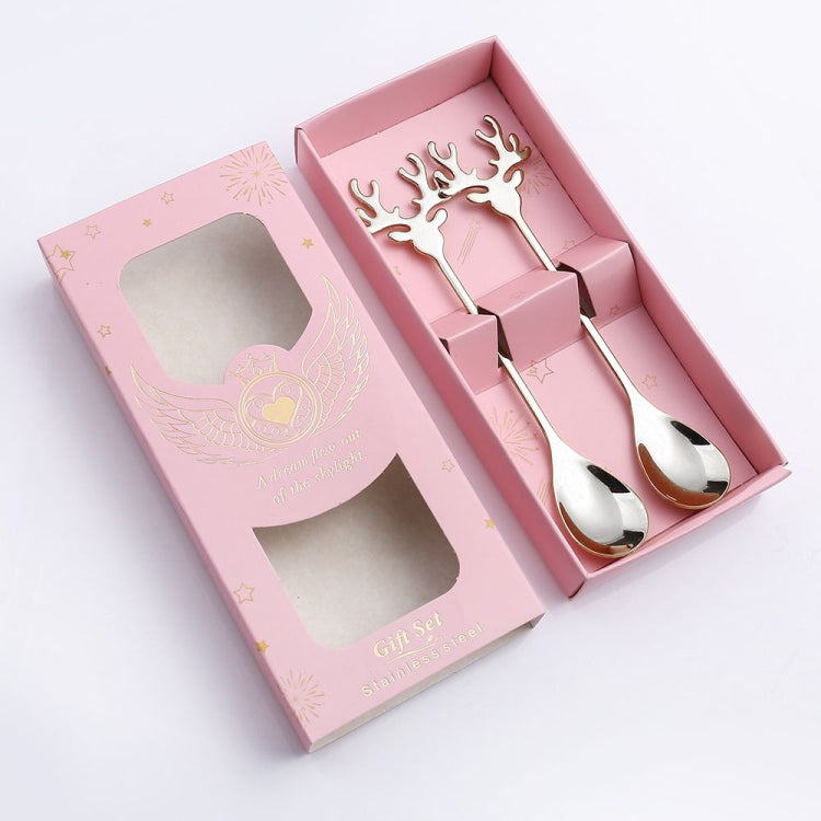 2pcs /Pack Christmas 304 Stainless Steel Deer Stirring Spoon Coffee Dessert Scoop