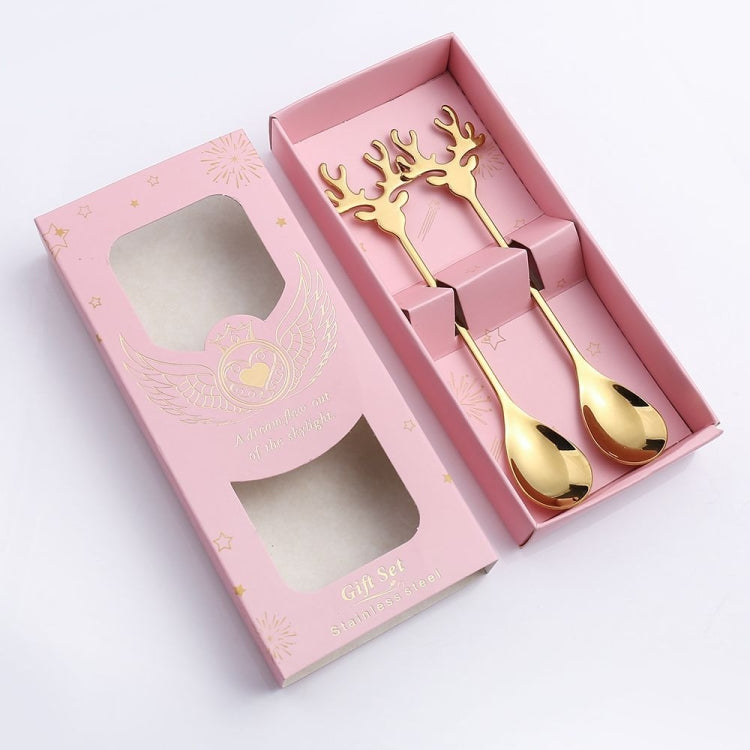 2pcs /Pack Christmas 304 Stainless Steel Deer Stirring Spoon Coffee Dessert Scoop