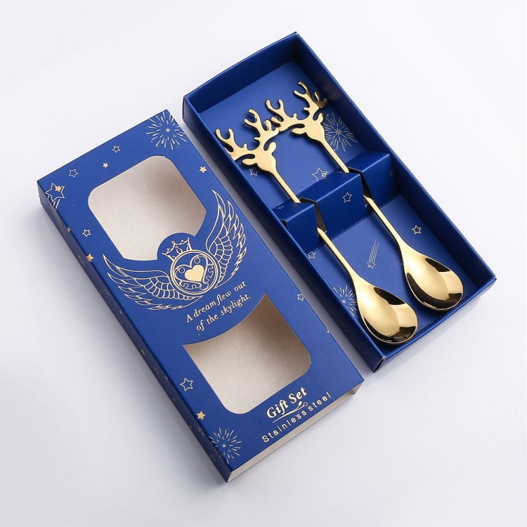 2pcs /Pack Christmas 304 Stainless Steel Deer Stirring Spoon Coffee Dessert Scoop