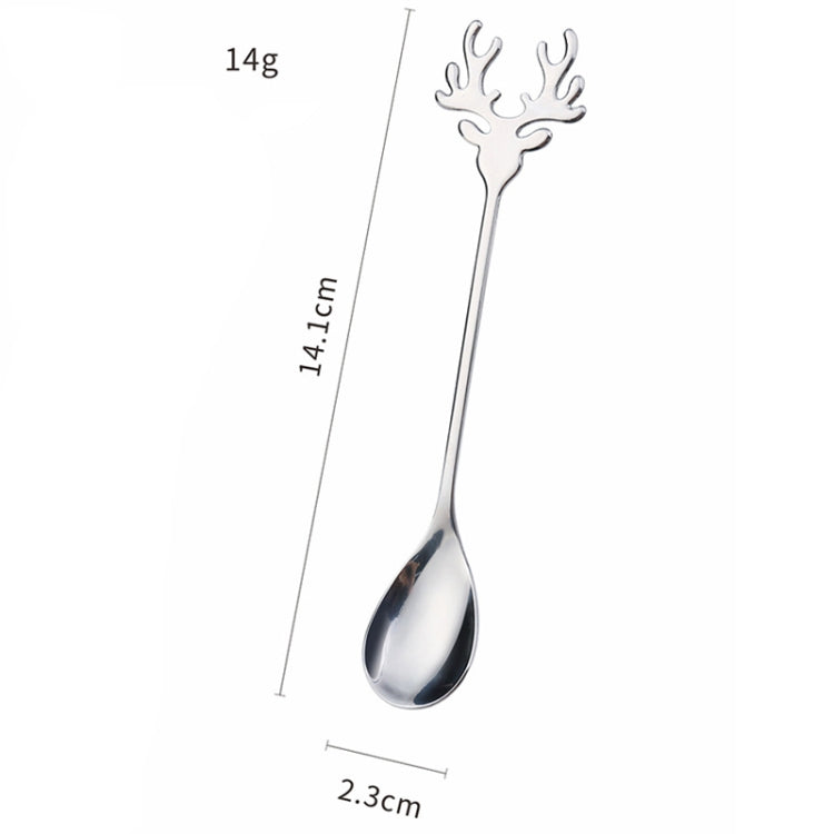 2pcs /Pack Christmas 304 Stainless Steel Deer Stirring Spoon Coffee Dessert Scoop