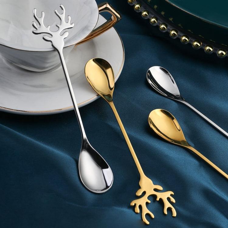 2pcs /Pack Christmas 304 Stainless Steel Deer Stirring Spoon Coffee Dessert Scoop