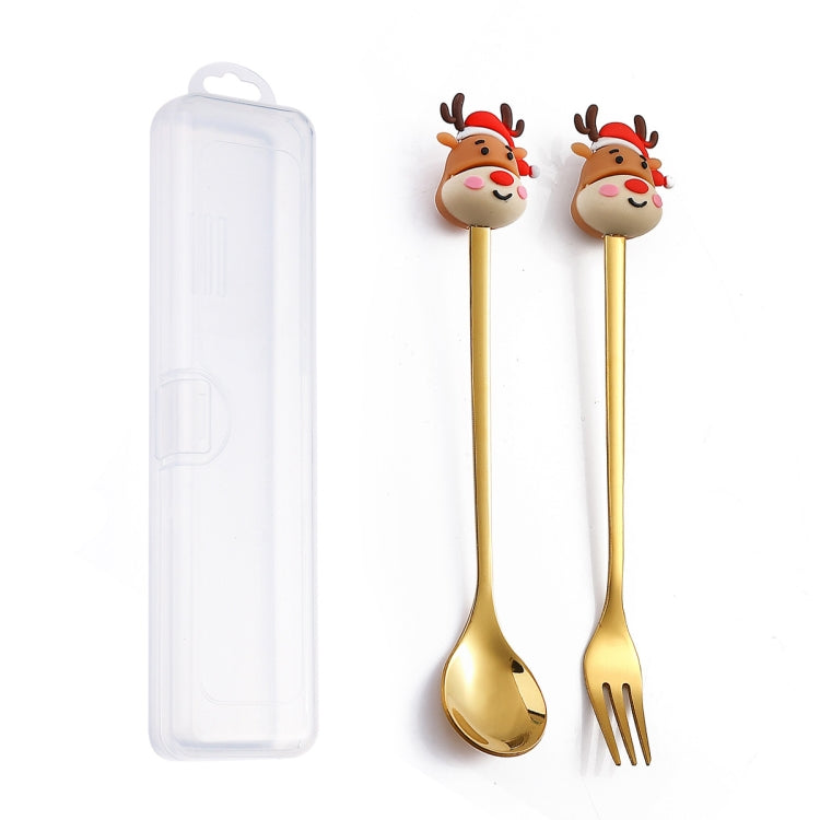 2pcs /Pack Christmas Dessert Fork And Spoon Set Portable Cute Cartoon Tableware My Store