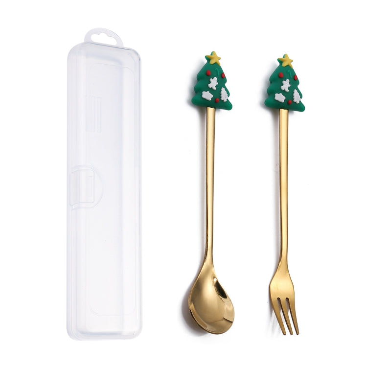 2pcs /Pack Christmas Dessert Fork And Spoon Set Portable Cute Cartoon Tableware My Store