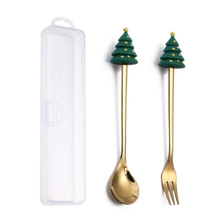 2pcs /Pack Christmas Dessert Fork And Spoon Set Portable Cute Cartoon Tableware My Store