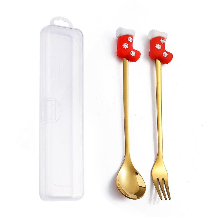 2pcs /Pack Christmas Dessert Fork And Spoon Set Portable Cute Cartoon Tableware My Store