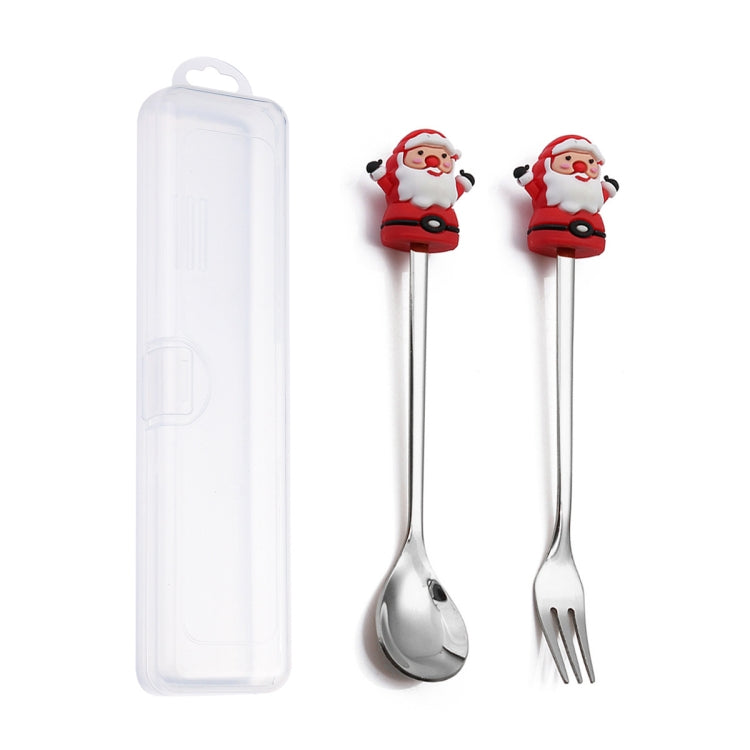 2pcs /Pack Christmas Dessert Fork And Spoon Set Portable Cute Cartoon Tableware My Store