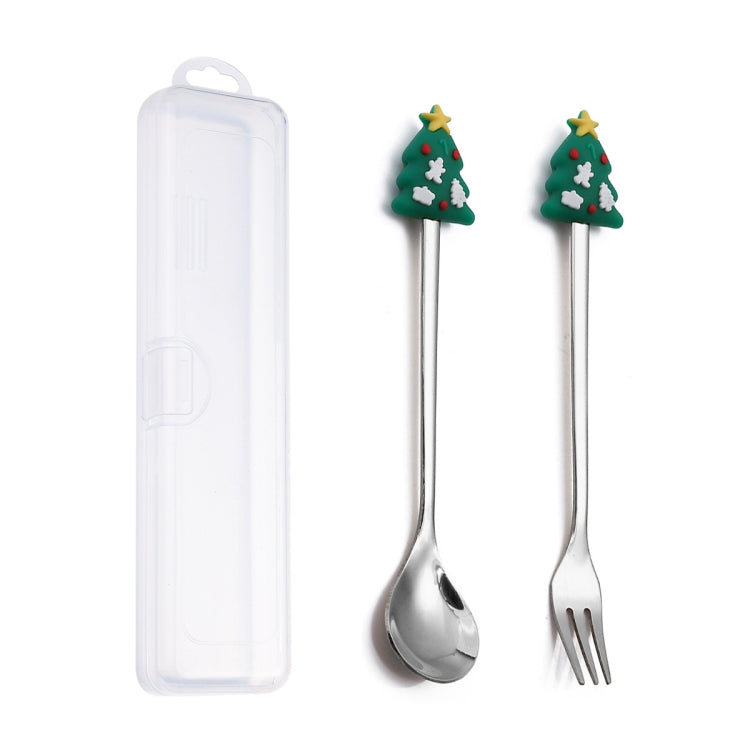 2pcs /Pack Christmas Dessert Fork And Spoon Set Portable Cute Cartoon Tableware My Store