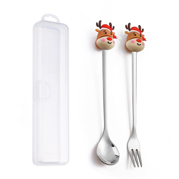 2pcs /Pack Christmas Dessert Fork And Spoon Set Portable Cute Cartoon Tableware My Store