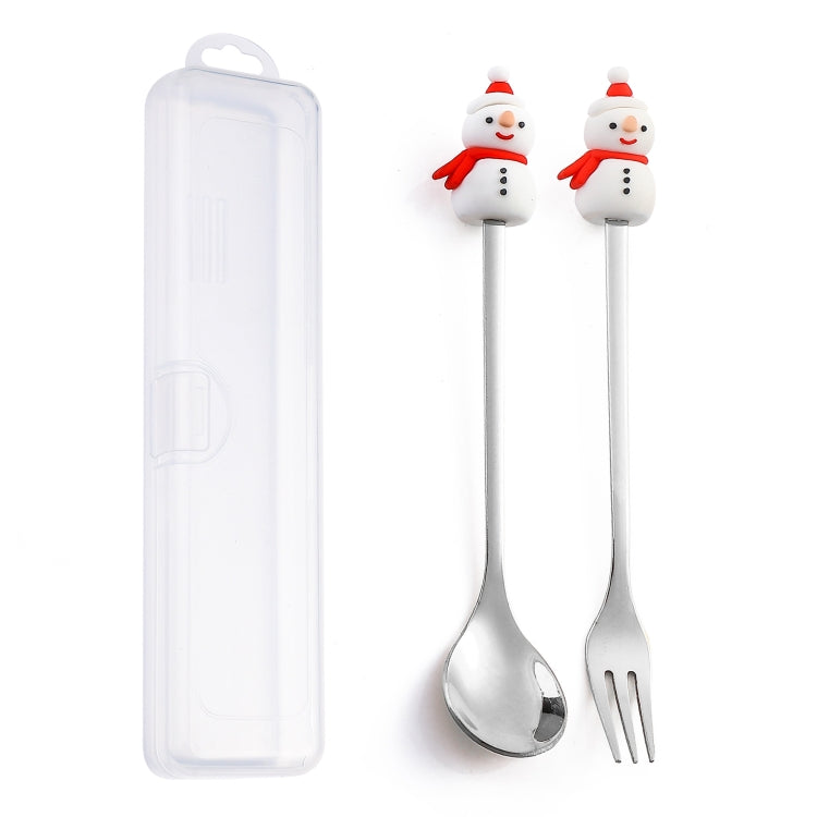 2pcs /Pack Christmas Dessert Fork And Spoon Set Portable Cute Cartoon Tableware My Store