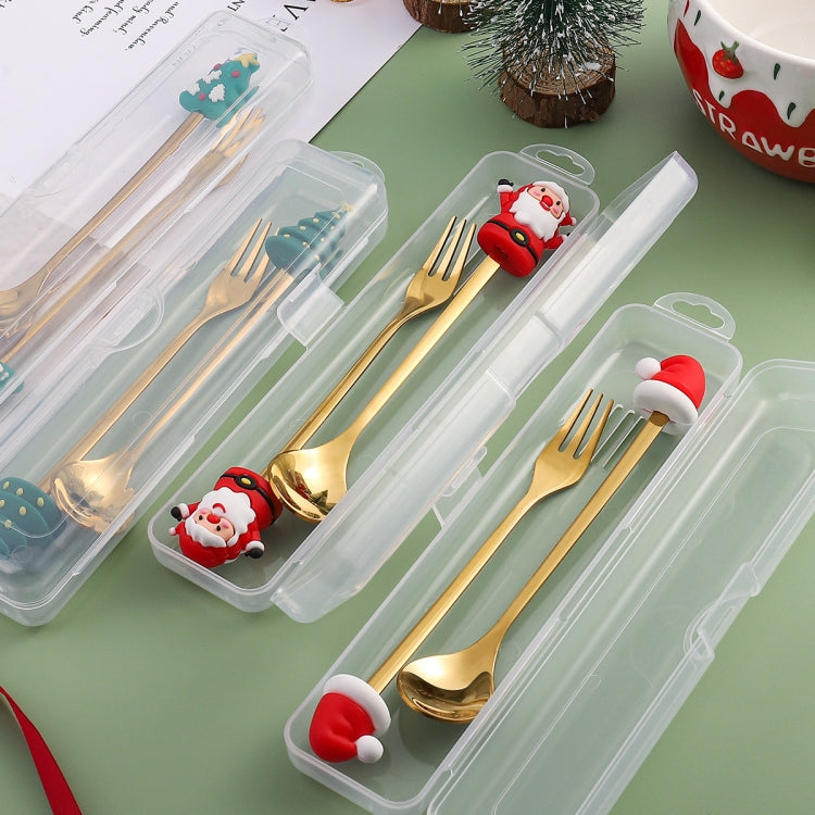 2pcs /Pack Christmas Dessert Fork And Spoon Set Portable Cute Cartoon Tableware My Store