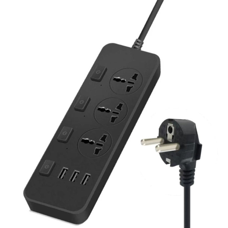 T14 2m 2500W 3 Plugs + 3-USB Ports Multifunctional Socket With Switch