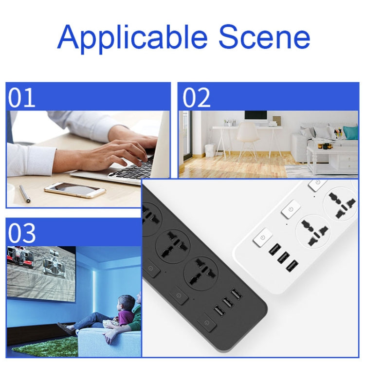 T14 2m 2500W 3 Plugs + 3-USB Ports Multifunctional Socket With Switch Reluova