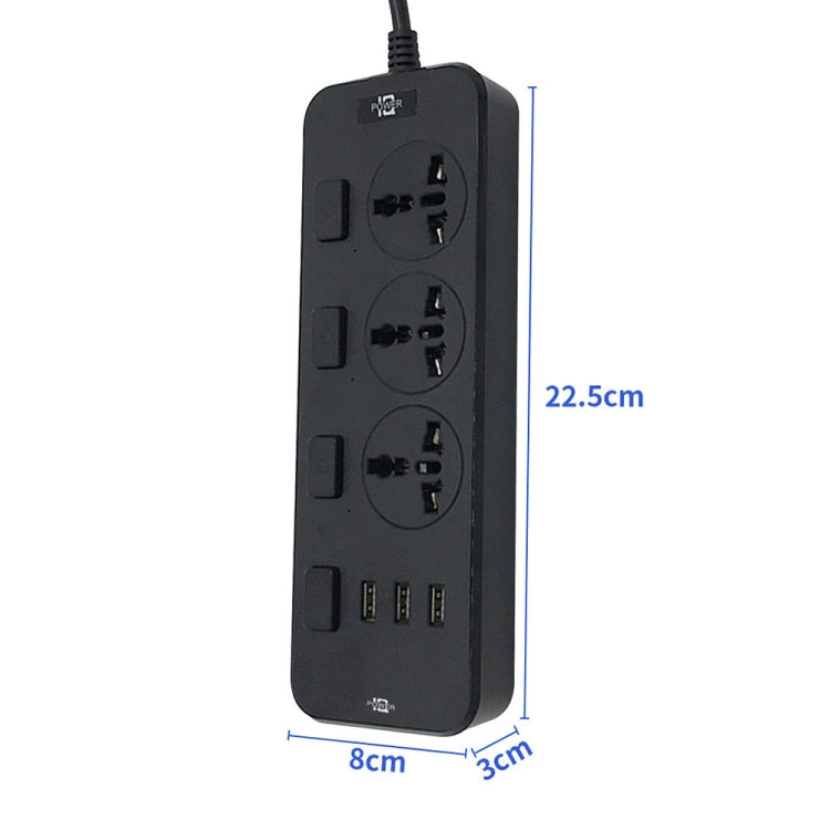 T14 2m 2500W 3 Plugs + 3-USB Ports Multifunctional Socket With Switch Reluova