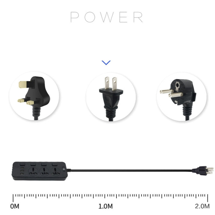 T14 2m 2500W 3 Plugs + 3-USB Ports Multifunctional Socket With Switch Reluova