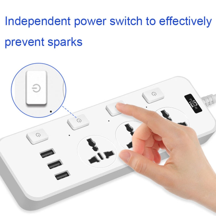 T14 2m 2500W 3 Plugs + 3-USB Ports Multifunctional Socket With Switch Reluova