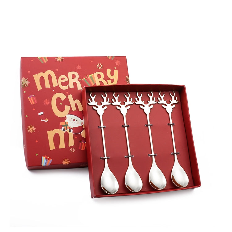 4pcs /Pack Christmas 304 Stainless Steel Deer Stirring Spoon Coffee Dessert Scoop My Store