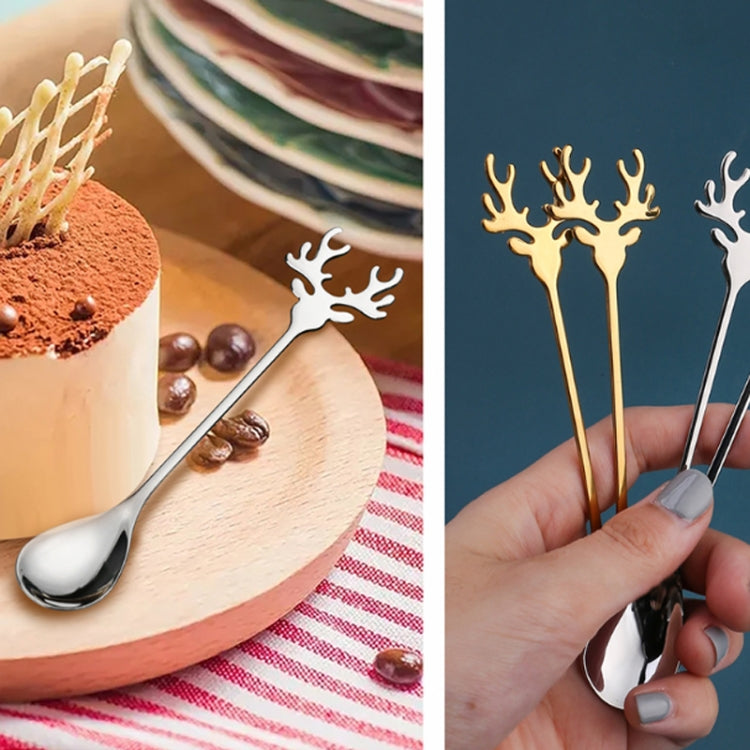 6pcs /Pack Christmas 304 Stainless Steel Deer Stirring Spoon Coffee Dessert Scoop