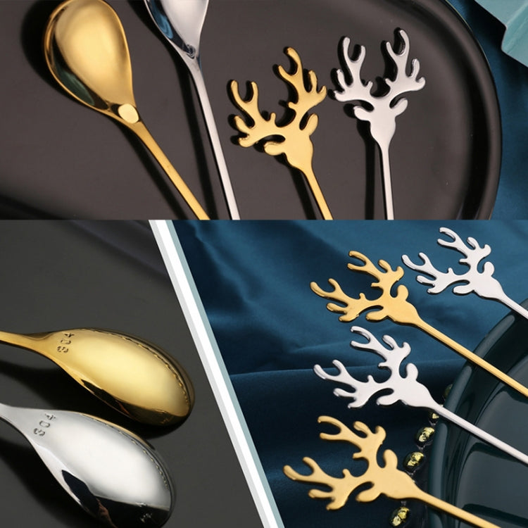 6pcs /Pack Christmas 304 Stainless Steel Deer Stirring Spoon Coffee Dessert Scoop