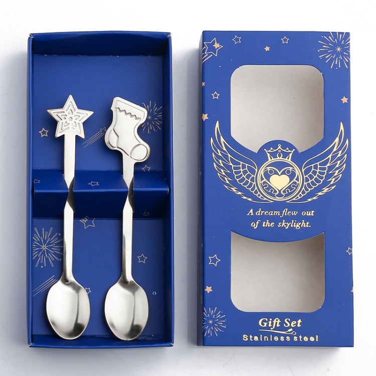 2pcs /Pack Christmas Stainless Steel Spoon Tableware Gift Set