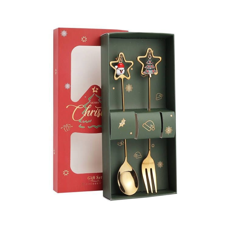 Christmas Stirring Spoon Dessert Fork Christmas Eve Star Tableware Gift