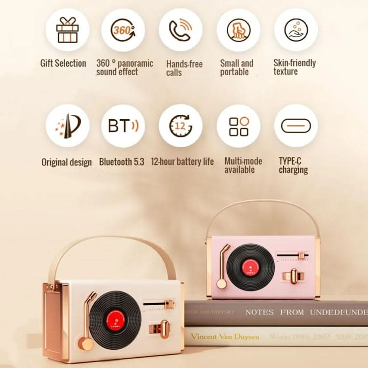 C220 Multifunctional Vinyl Record Player Speaker Portable Handheld Mini Retro Audio