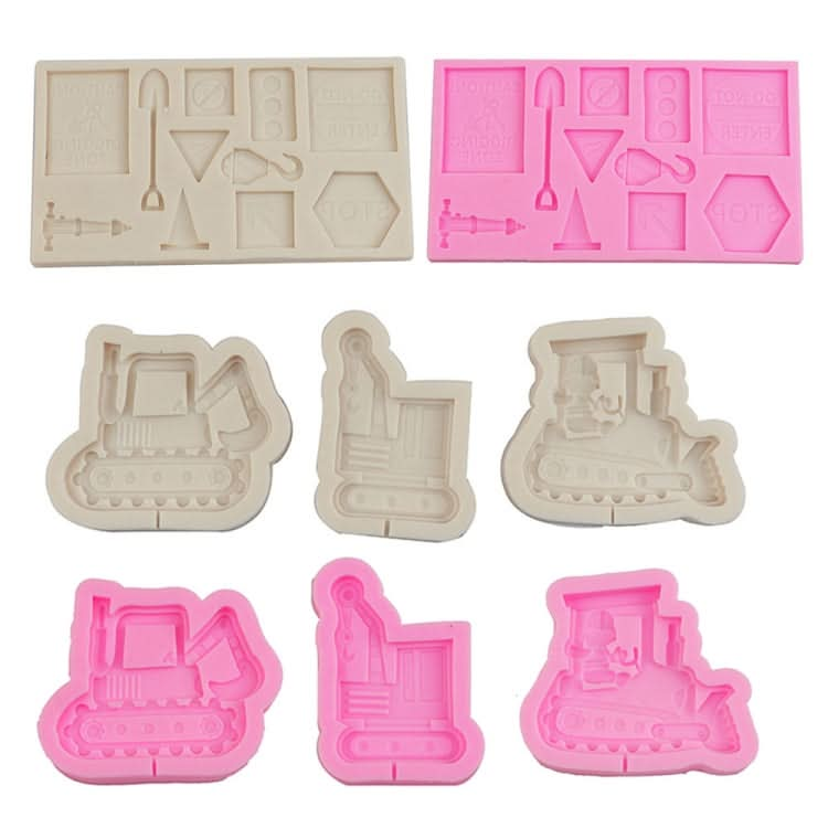 Cartoon Construction Site Tools Engineering Car Cake Decoration Molds Reluova