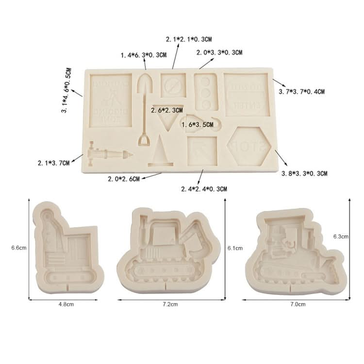 Cartoon Construction Site Tools Engineering Car Cake Decoration Molds Reluova