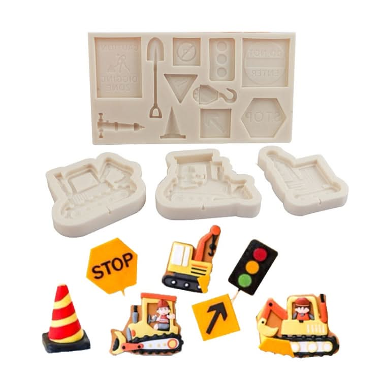 Cartoon Construction Site Tools Engineering Car Cake Decoration Molds Reluova