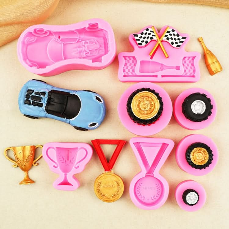 Sports Car Trophy Medal Tire Silicone Mold Glue Plaster Candle Baking Decorative Mold Reluova