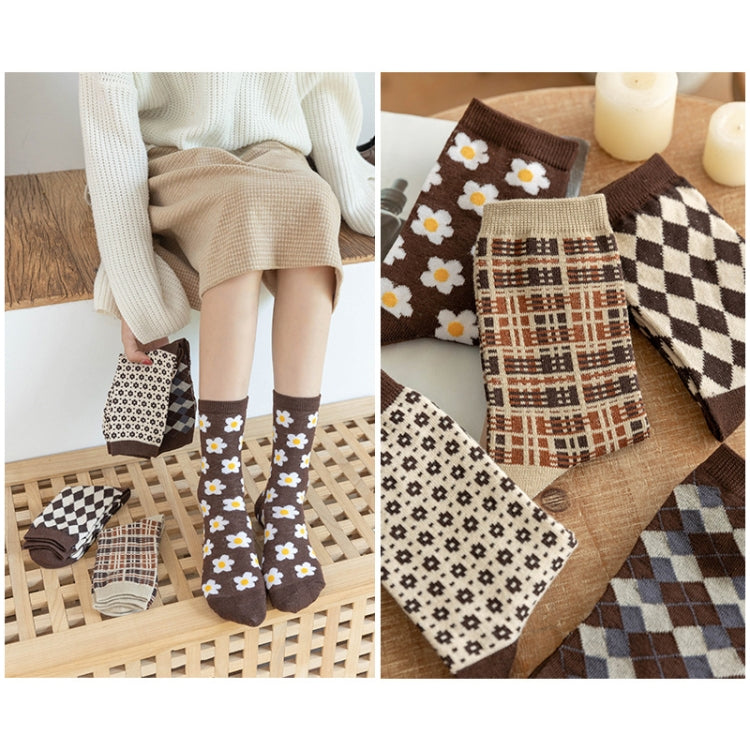 1pair Women Autumn and Winter Socks Brown Color Thick Retro Mid-calf Socks-Reluova