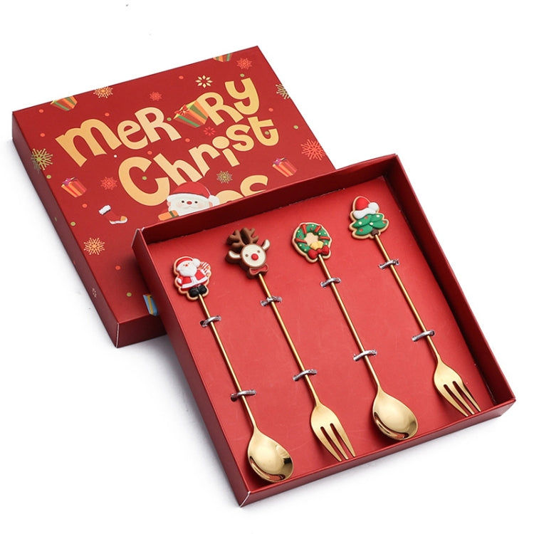 4pcs /Pack Christmas Gift Spoon Cartoon Fruit Fork Dessert Coffee Scoop