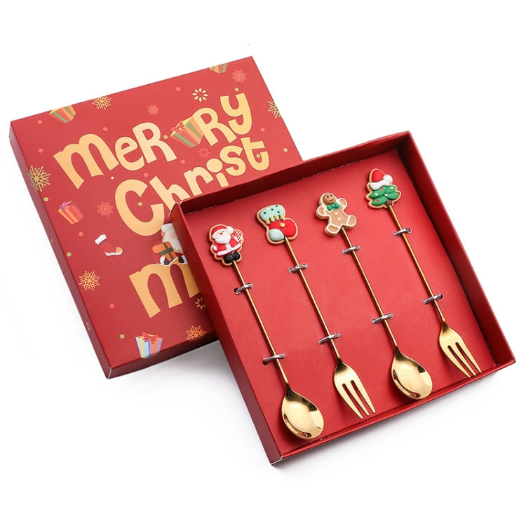 4pcs /Pack Christmas Gift Spoon Cartoon Fruit Fork Dessert Coffee Scoop