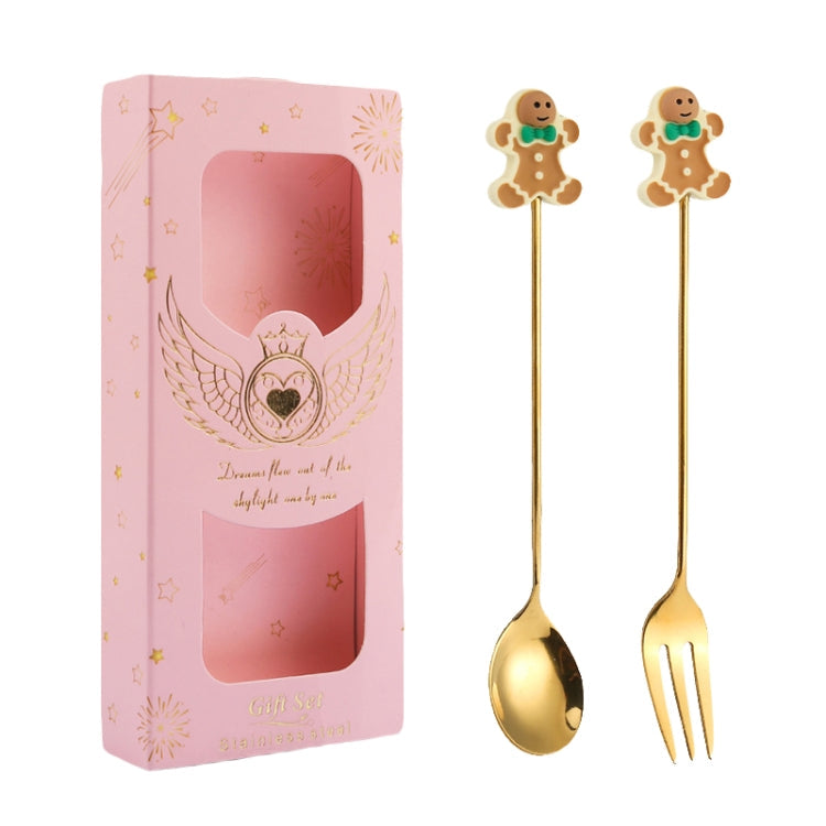 2pcs /Pack Christmas Gift Spoon Cartoon Fruit Fork Dessert Coffee Scoop