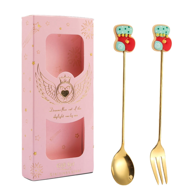 2pcs /Pack Christmas Gift Spoon Cartoon Fruit Fork Dessert Coffee Scoop