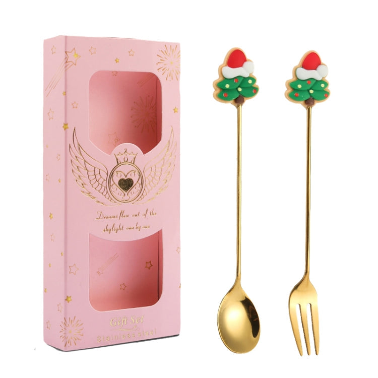 2pcs /Pack Christmas Gift Spoon Cartoon Fruit Fork Dessert Coffee Scoop