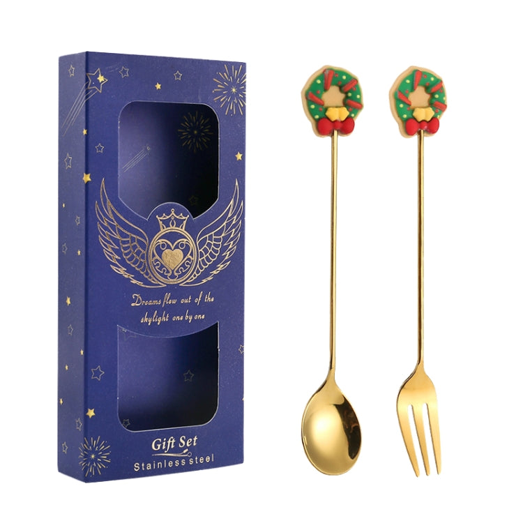 2pcs /Pack Christmas Gift Spoon Cartoon Fruit Fork Dessert Coffee Scoop