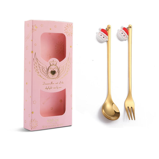 2pcs /Pack Christmas Mixing Spoon Fruit Fork With Pendant Flatware My Store